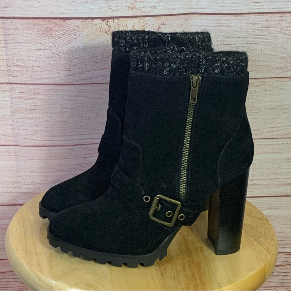 Shoedazzle Elyce Black Chunky Heel Booties Sz8.5